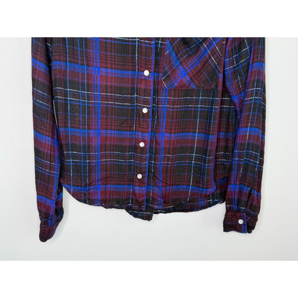 Evereve Plaid Long Sleeve Button-Down Flannel Shirt Multi Women's Size Small - Picture 4 of 10